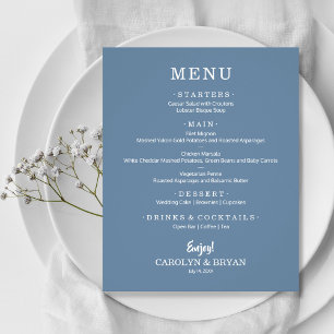 Budget Simple Elegant Slate Blue Wedding Menu
