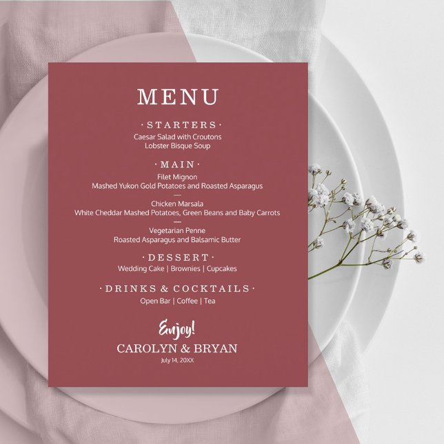 Budget Simple Elegant Terra Rose Wedding Menu (Creator Uploaded)