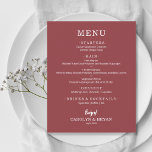 Budget Simple Elegant Terracotta Rose Wedding Menu<br><div class="desc">An affordable, value paper terracotta rose dinner menu card with your food choices in chic white lettering is perfect for a modern wedding reception, wedding rehearsal dinner, anniversary party, or any special event with a sit-down dinner. Measures 4.5" x 5.6" (or choose from 2 other sizes) printed on 110 lb....</div>