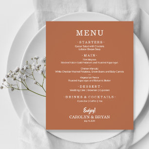 Budget Simple Elegant Terracotta Wedding Menu