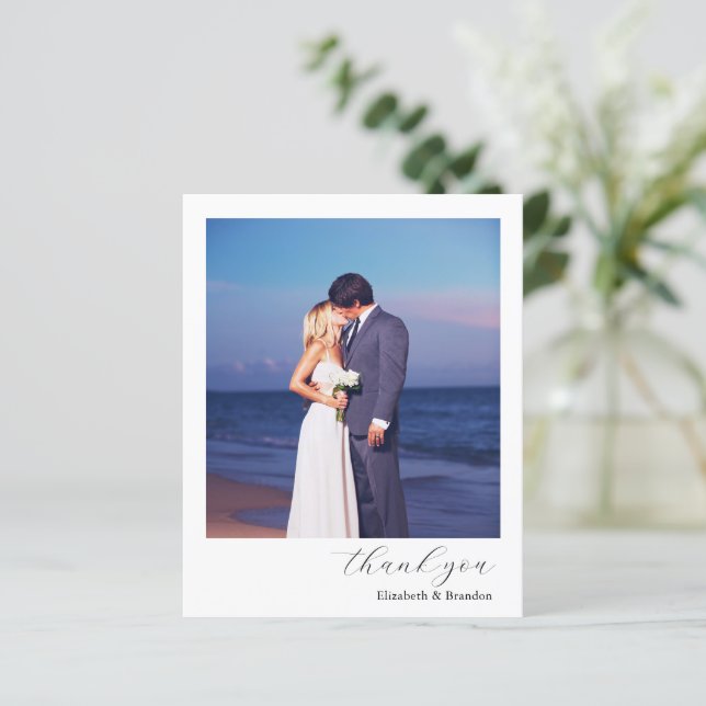 Budget Simple Elegant Wedding Photo Thank You Card (Standing Front)