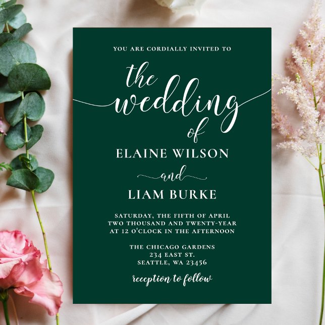 Budget Simple Emerald Green Wedding Invitation (Creator Uploaded)
