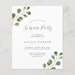 Budget simple eucalyptus birthday party invitation