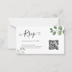 BUDGET Simple Eucalyptus QR Code RSVP Wedding Card