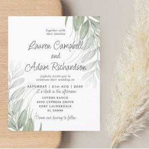 Budget Simple Foliage Green Wedding Invitation