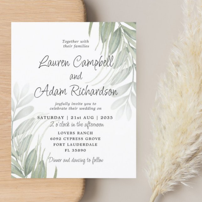 Budget Simple Foliage Green Wedding Invitation (Creator Uploaded)
