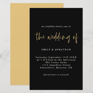 Budget Simple Gold Black Wedding Invitation