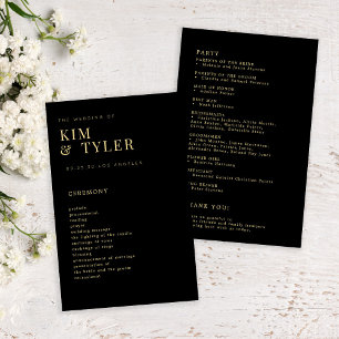 Budget simple gold black wedding program
