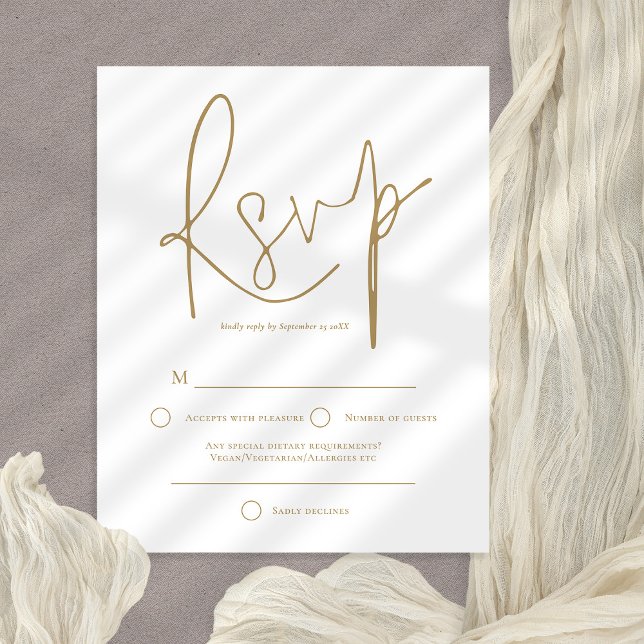 Budget Simple Gold White Wedding RSVP (Budget price RSVP part of a matching wedding suite)