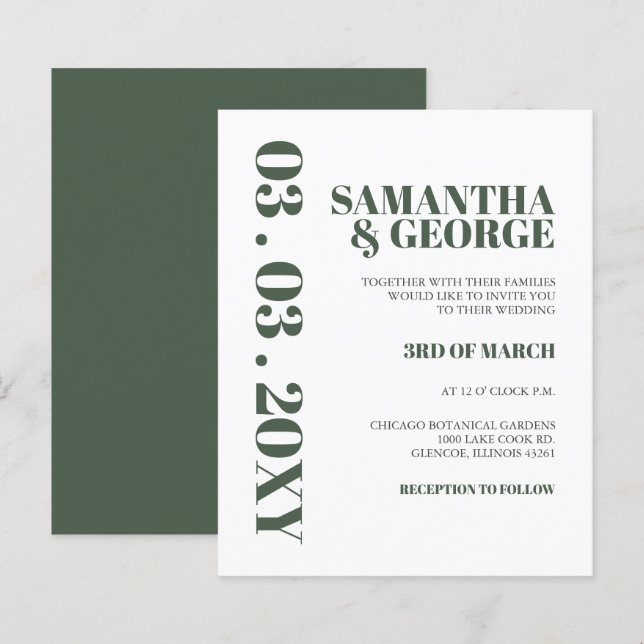 Budget Simple Green Modern Wedding Invitation (Front/Back)