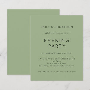 Budget Simple Green Wedding Evening Party Invite