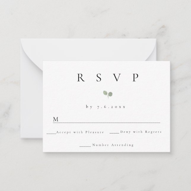 Budget Simple Greenery Wedding Response RSVP Card (Front)