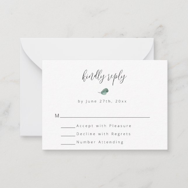 Budget Simple Greenery Wedding RSVP Card (Front)