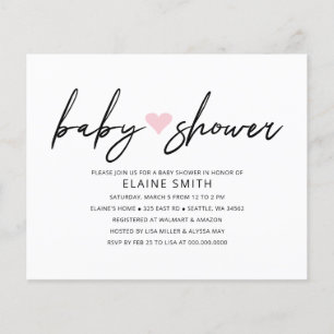 Budget Simple Heart Pink Baby Shower Invitation