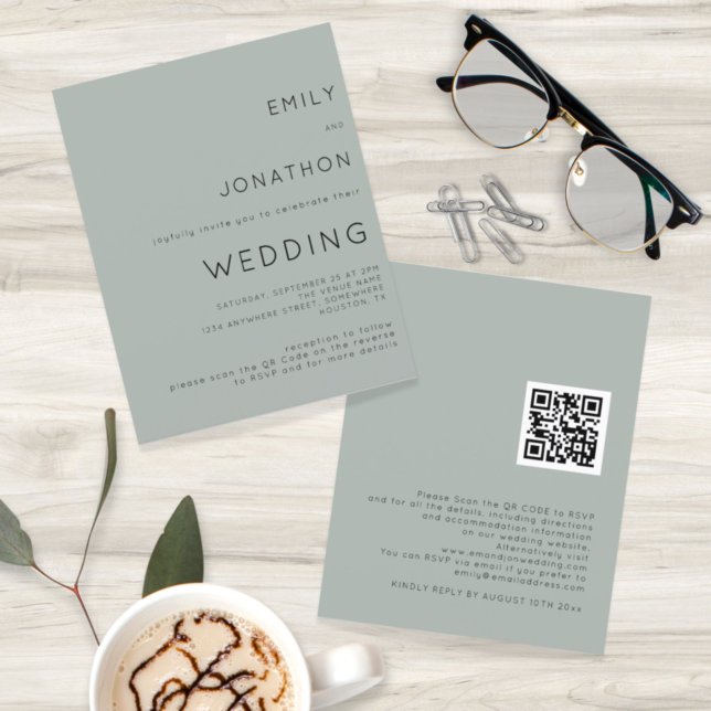 Budget Simple Light Sage QR Code Wedding Invite (Creator Uploaded)