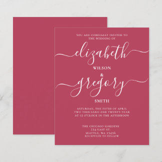 Budget Simple Magenta Modern Wedding Invitation