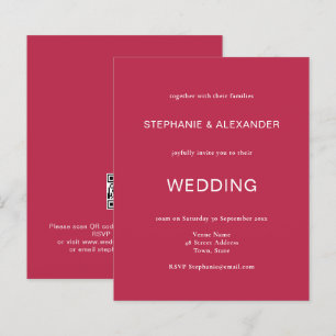 Budget Simple Magenta QR Code Wedding Invitation
