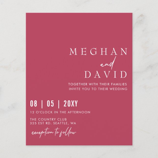 Budget Simple Magenta Wedding Invitation (Front)