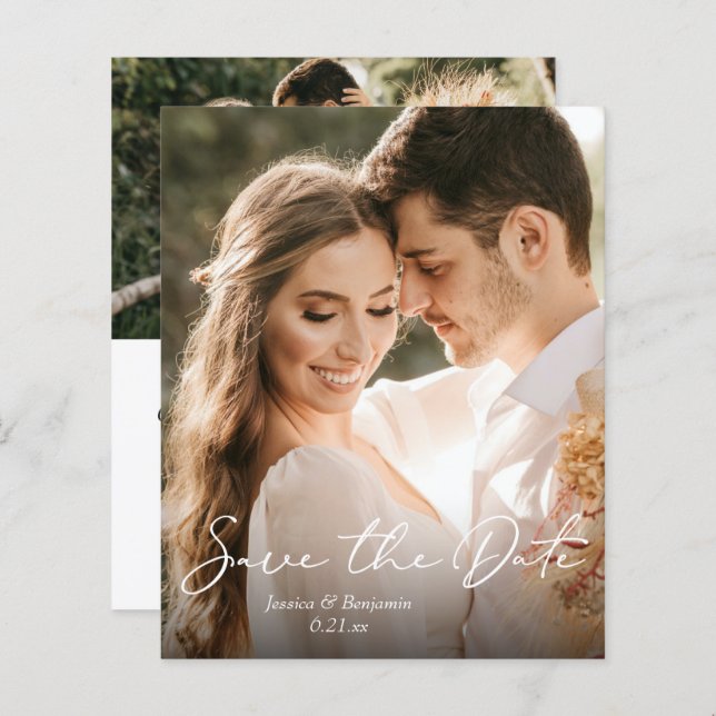 Budget Simple Minimal Photo Wedding Save the Date (Front/Back)