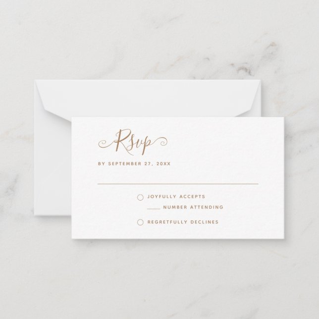 BUDGET Simple Minimalist Gold RSVP Wedding Card (Front)