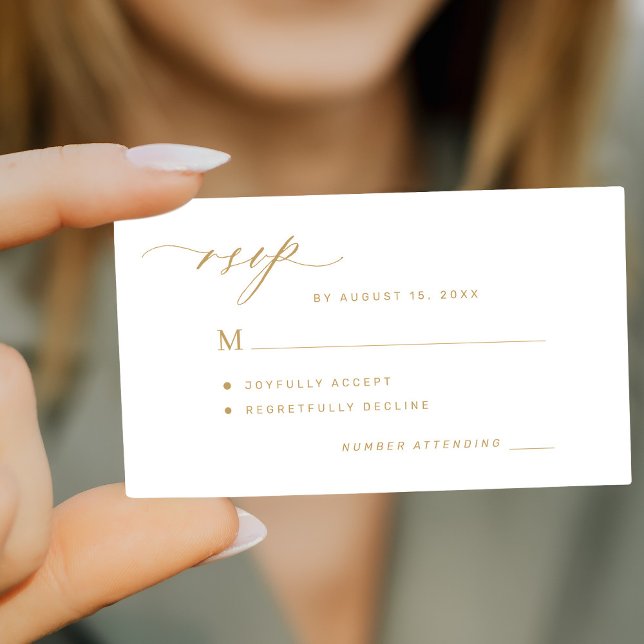 Budget simple minimalist gold script wedding RSVP Card (Creator Uploaded)