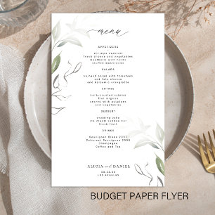Budget simple minimalist greenery wedding menu