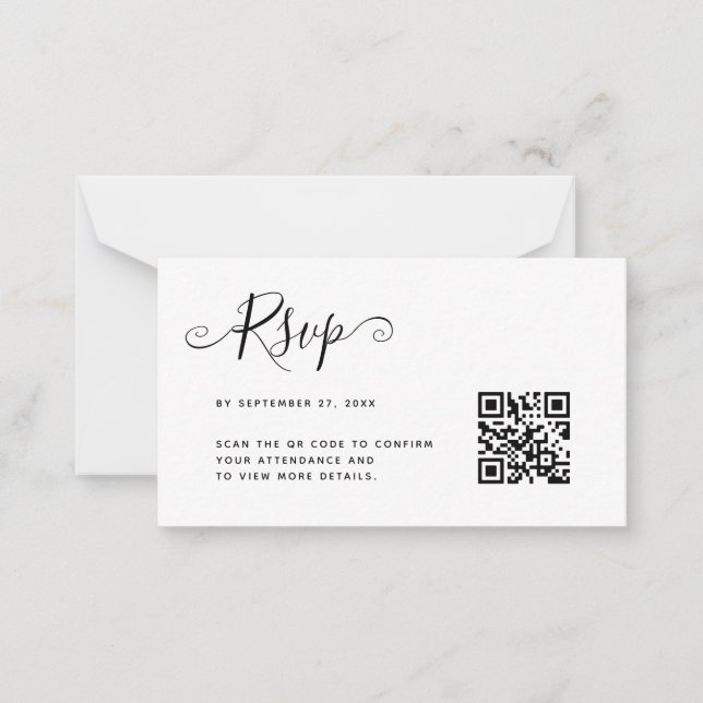 BUDGET Simple Minimalist QR Code RSVP Wedding Card (Front)
