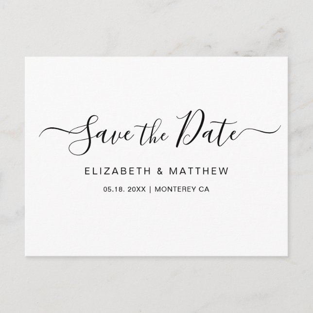 Budget Simple Minimalist Script Save The Date Anno Announcement Postcard (Front)