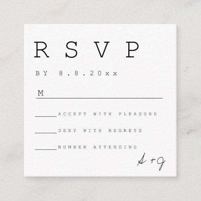 Budget Simple Minimalist Wedding RSVP Cards (Front)