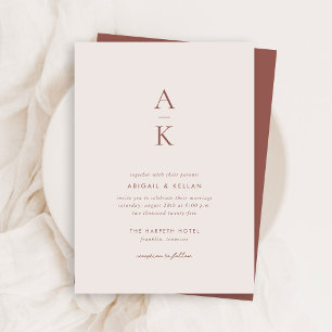 Budget Simple Modern Blush Brown Monogram Wedding Invitation