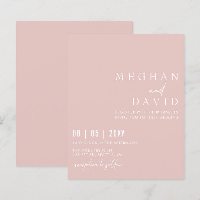 Budget Simple Modern Blush Wedding Invitation (Front/Back)