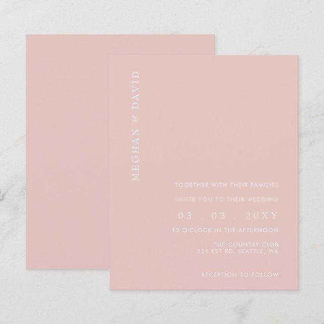 Budget Simple Modern Blush Wedding  Invitation (Front/Back)