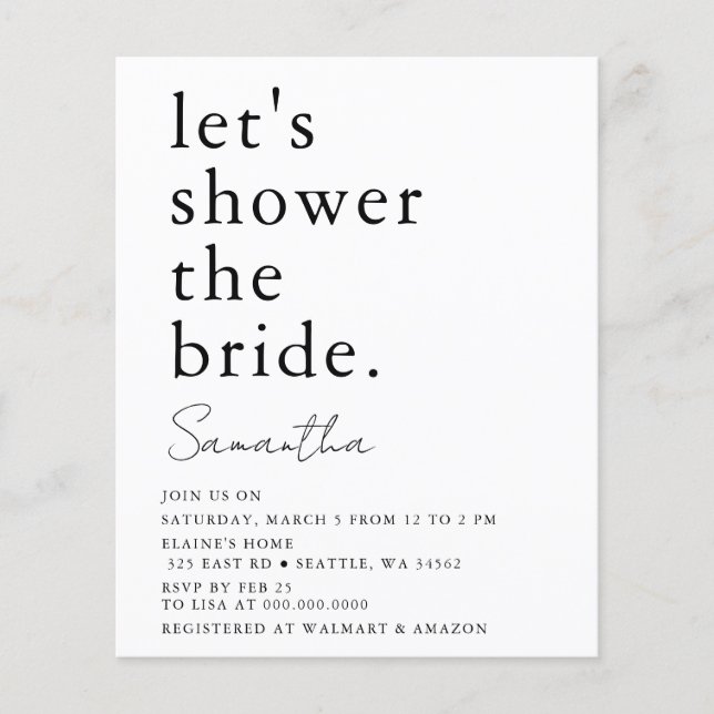 Budget Simple Modern Bridal Shower Invitation (Front)