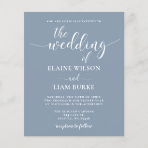 Budget Simple Modern Dusty Blue Wedding Invitation