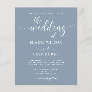 Budget Simple Modern Dusty Blue Wedding Invitation
