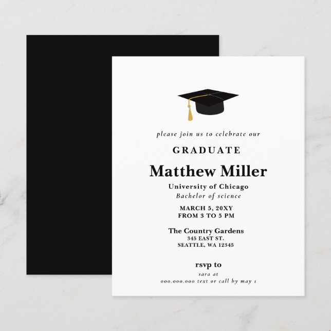 Budget Simple Modern Graduation Invitation (Front/Back)