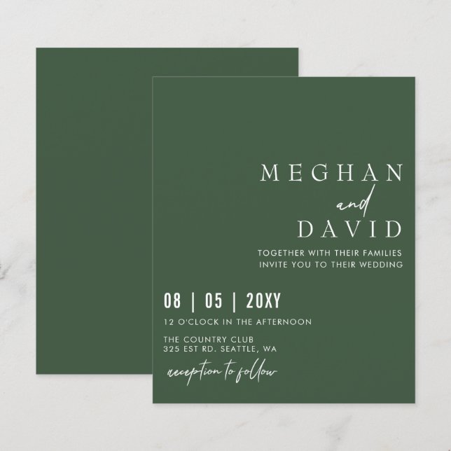 Budget Simple Modern Green Wedding Invitation (Front/Back)