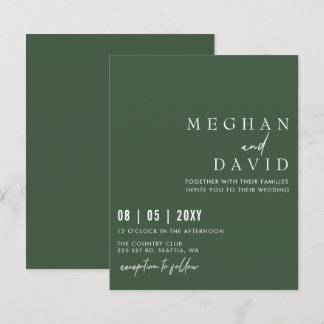 Budget Simple Modern Green Wedding Invitation