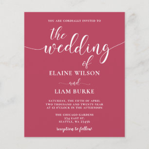 Budget Simple Modern Magenta Wedding Invitation