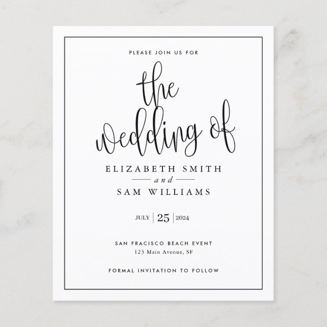 Budget Simple Modern Minimal Script Wedding Invite Flyer (Front)