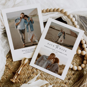 Budget Simple Modern Minimalist Three Photo Save The Date