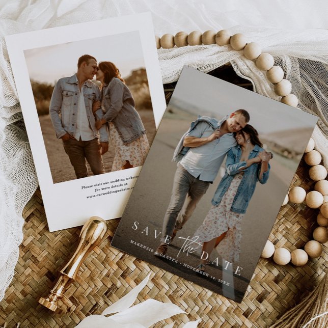 Budget Simple Modern Minimalist Two Photo Save The Date (Creator Uploaded)
