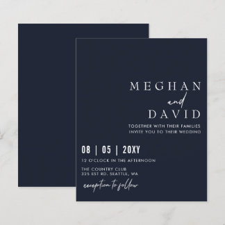 Budget Simple Modern Navy Wedding Invitation