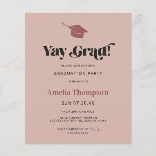 Budget Simple Modern Pink Grad Cap Party Invite