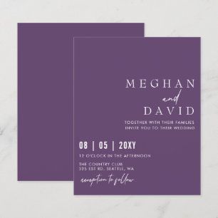 Budget Simple Modern Purple Wedding Invitation