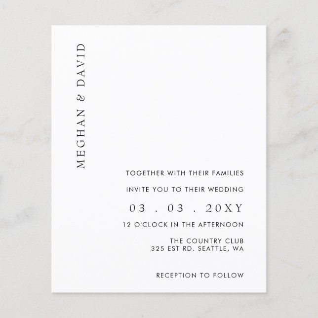 Budget Simple Modern White Wedding Invitation (Front)