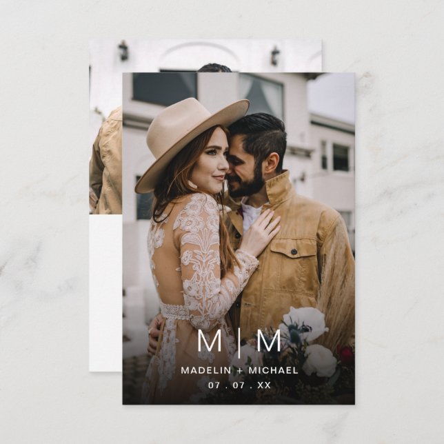 Budget Simple Monogram Photo Wedding Invitation (Front/Back)