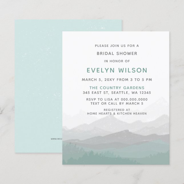 Budget Simple Mountain Bridal Shower Invitation (Front/Back)