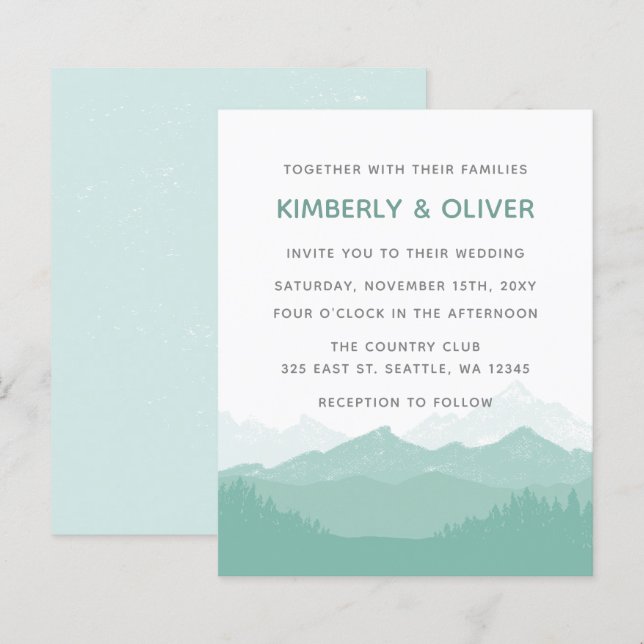 Budget Simple Mountain Wedding Invitation (Front/Back)