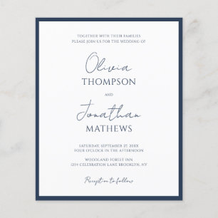BUDGET Simple Navy Blue Border Script Wedding